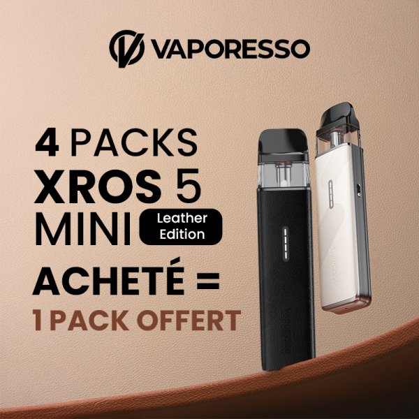 [Offre] 4 Packs Pod XROS 5 Mini Leather Version Achetés, 1 Pack Pod XROS 5 Mini Leather Version Offert  - Vaporesso